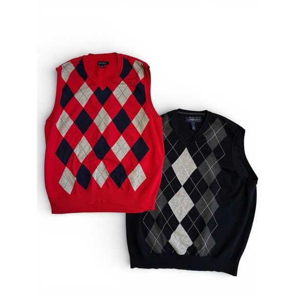 Club Room Other - Men's Argyle Sweater Vest Lot of 2 Large Preppy Golf Classic Cotton
